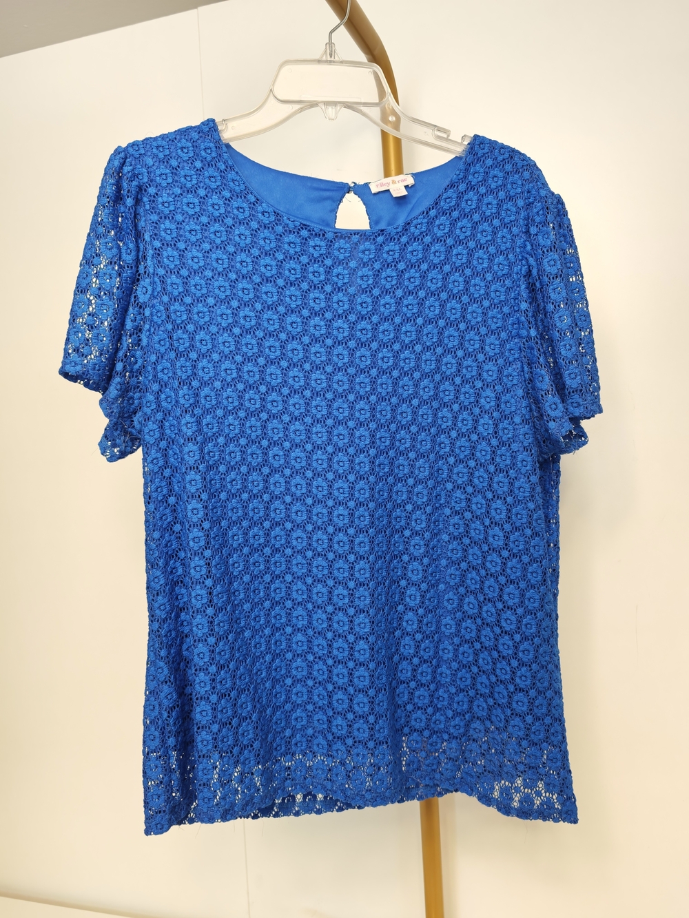 Riley & Rae Cobalt Blue Crochet Lace Short Sleeve Top